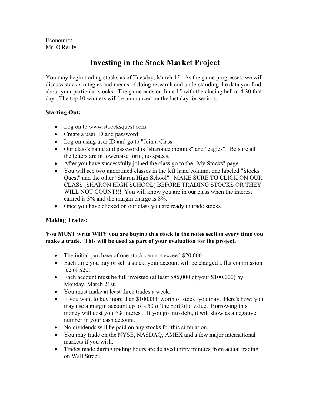 Investing in the Stock Market Project