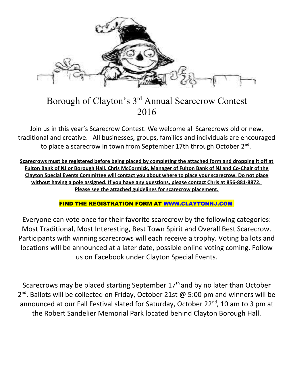 Borough of Clayton S 3Rd Annual Scarecrow Contest