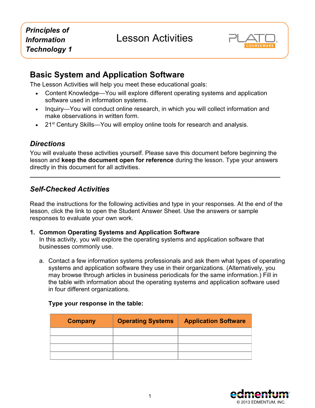 Basic System and Application Software LA