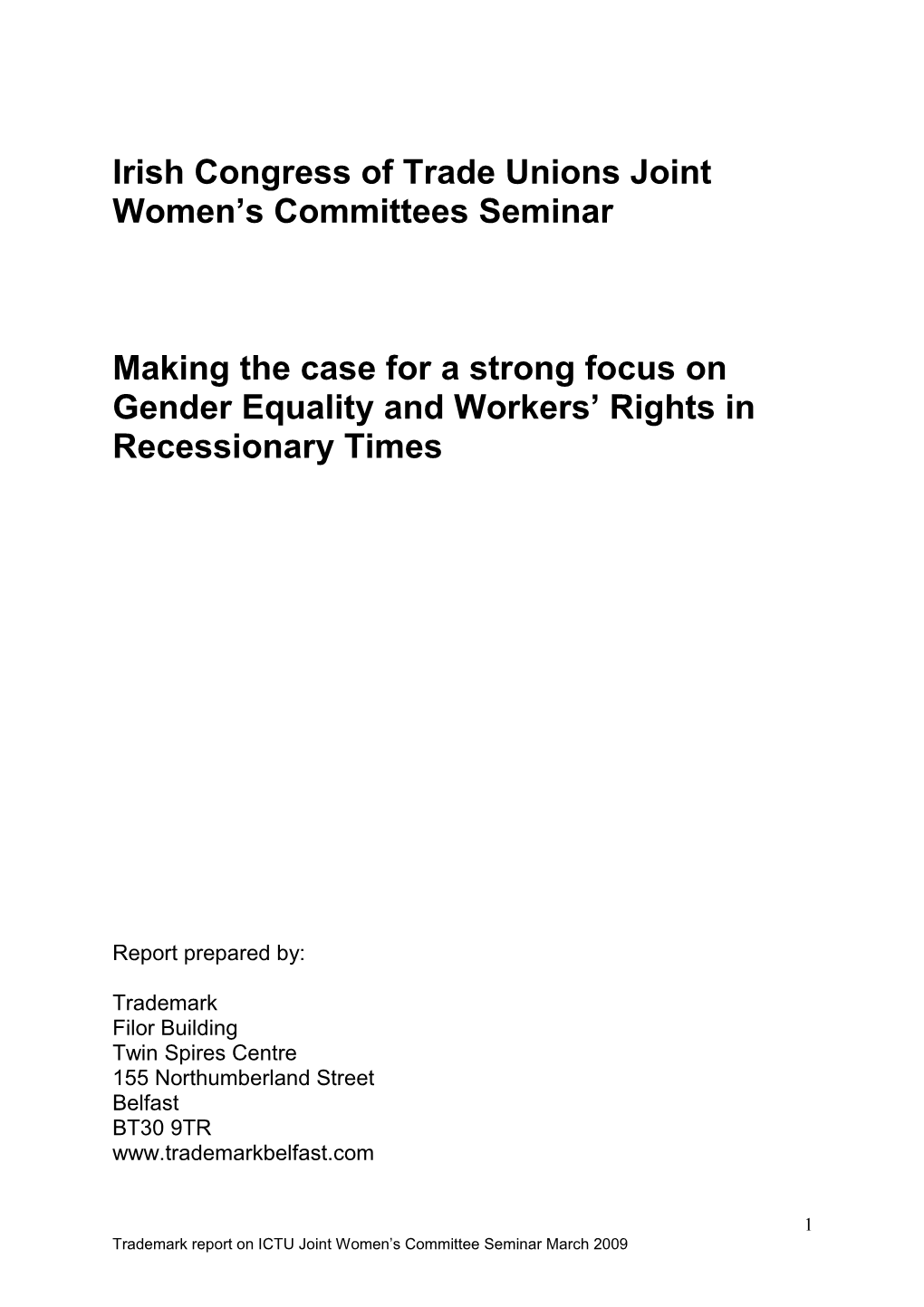 Irish Congress of Trade Unions Joint Women S Committees Seminar