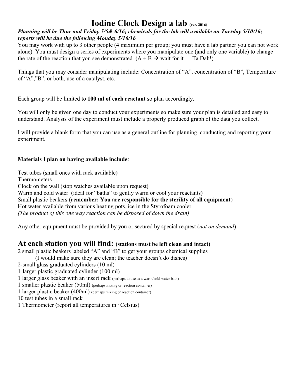 Iodine Clock Design a Lab