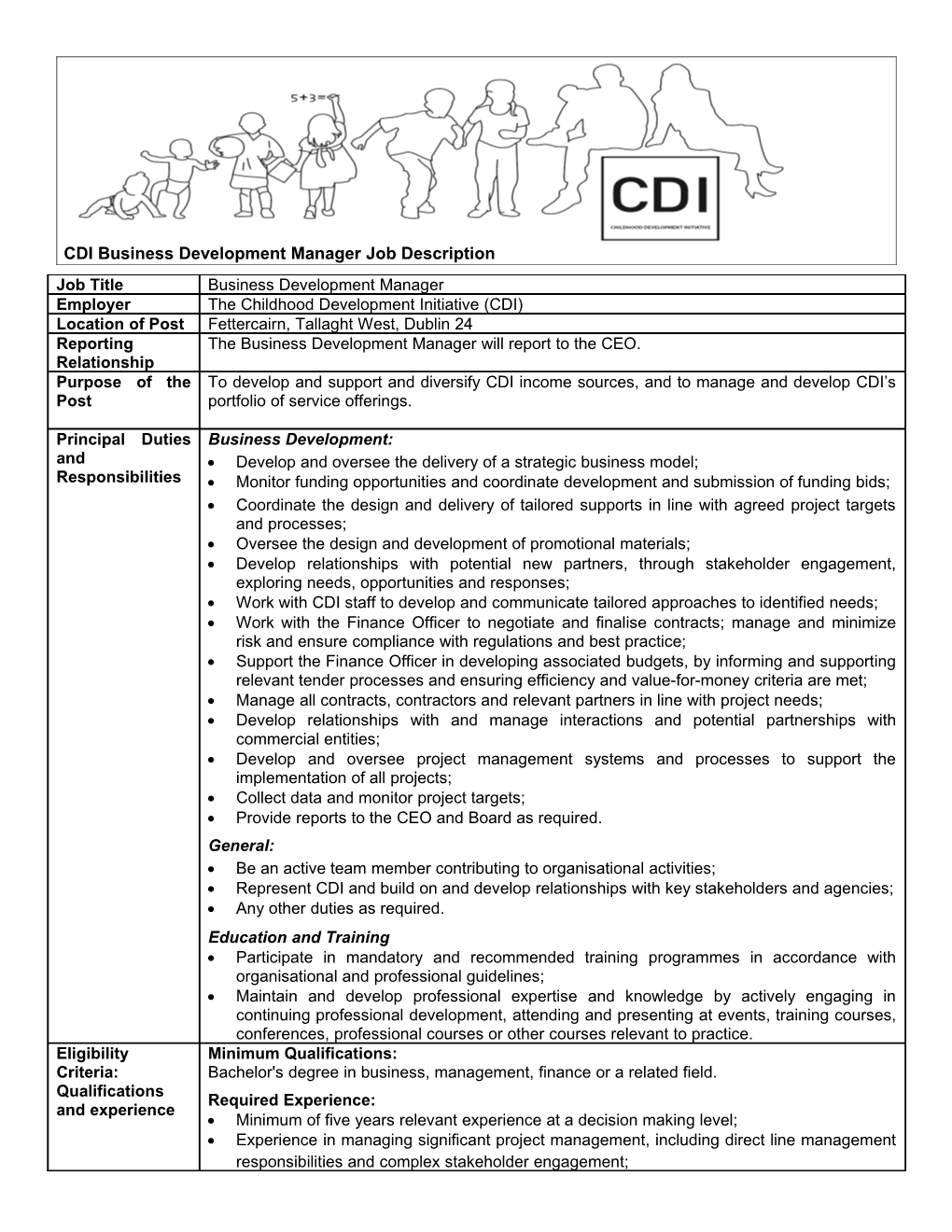 CDI Business Development Manager Job Description