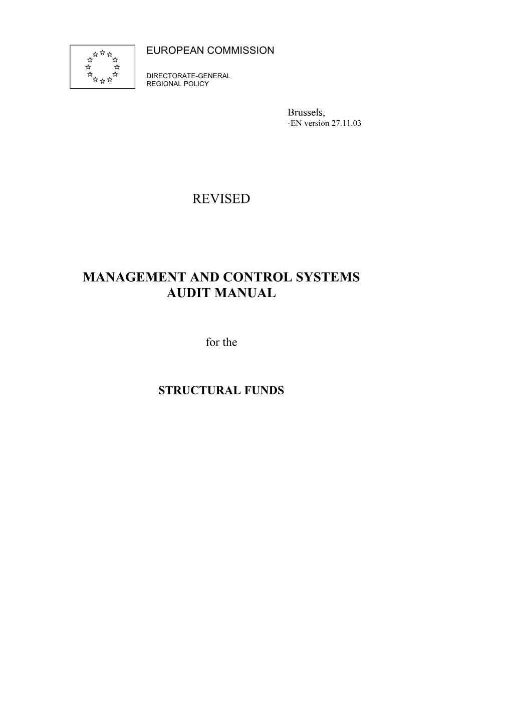 Management and Control Systems Audit Manual