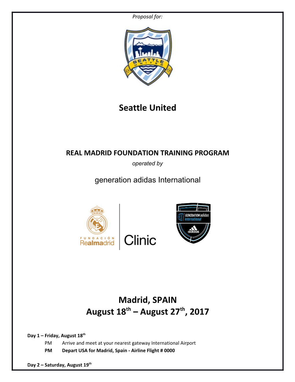 Toronto Skillz Real Madrid Training Program Itinerary 2014 TB