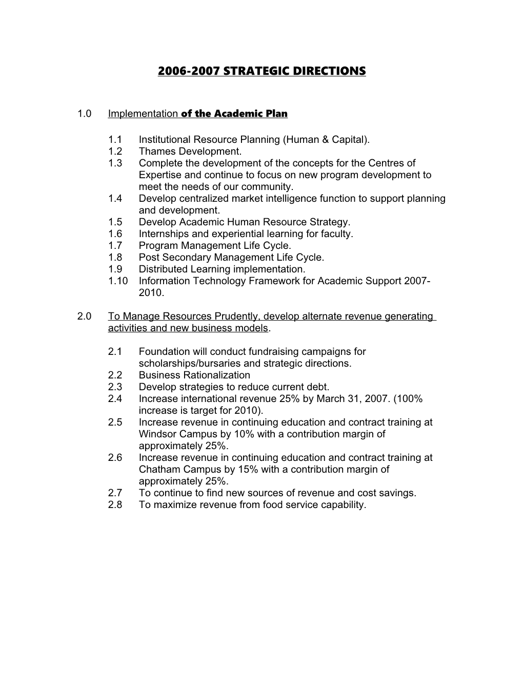 2006-2007 Strategic Directions