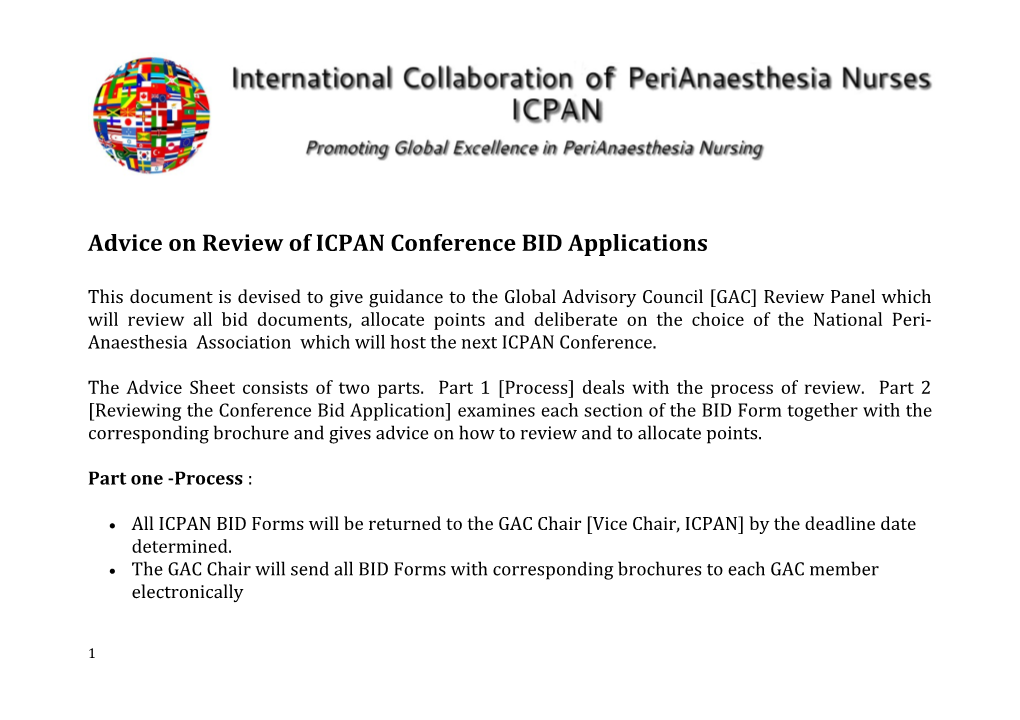 Advice on Review of ICPAN Conference BID Applications