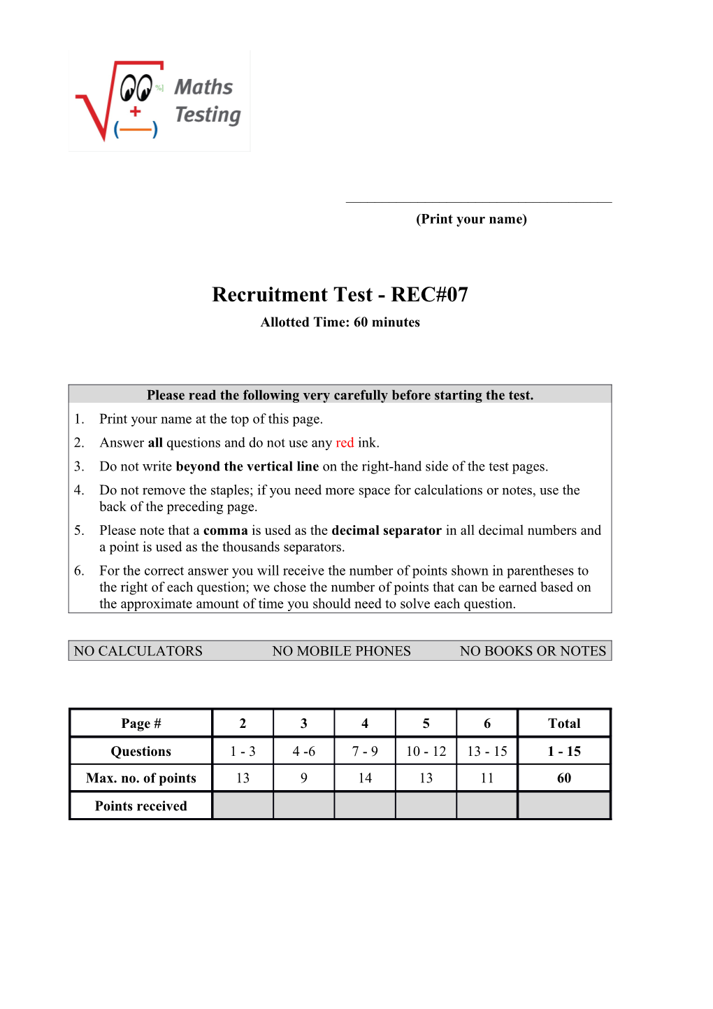 REC#07-Solution Keyrecruitment Test 1/6