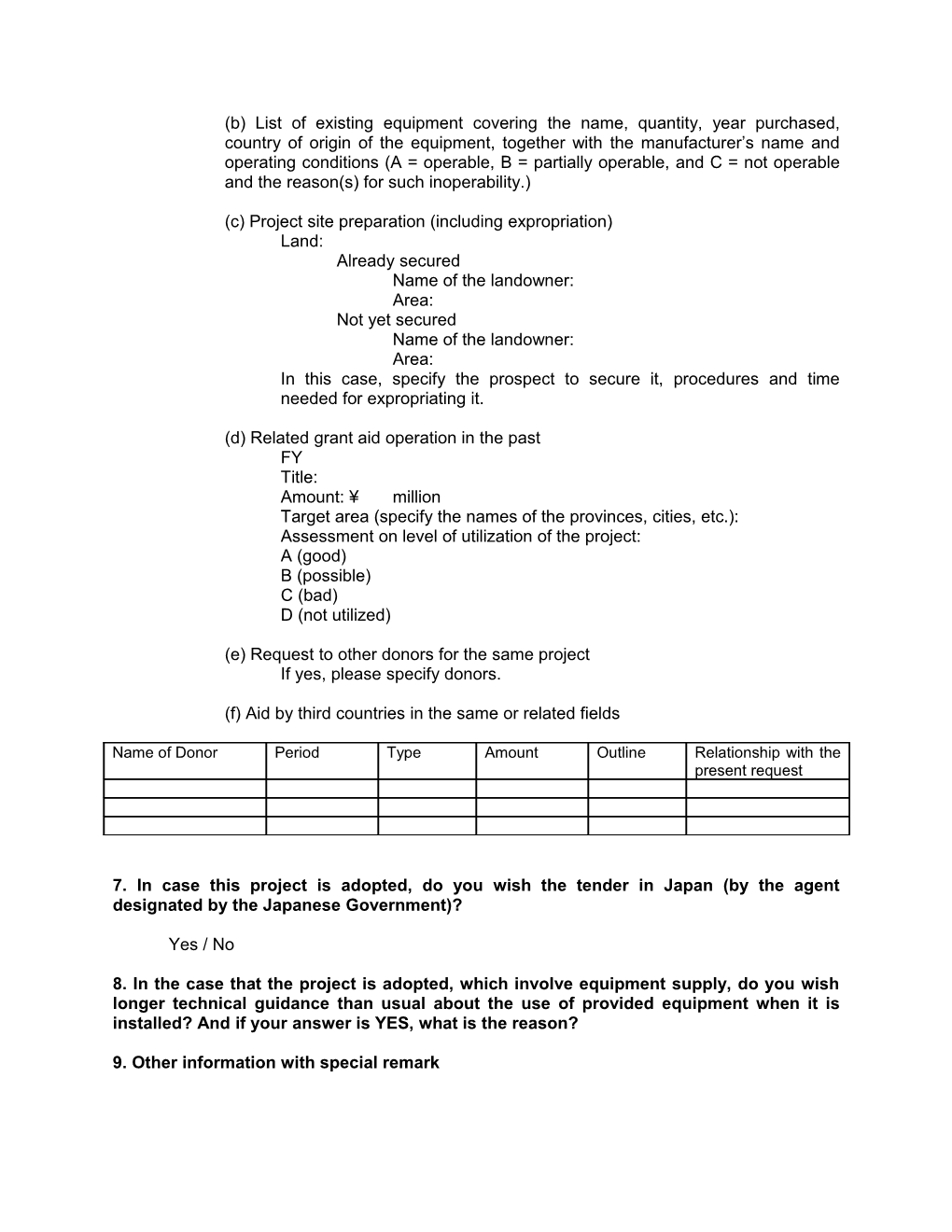 Application Form for the Japanese Cultural Grant Aid
