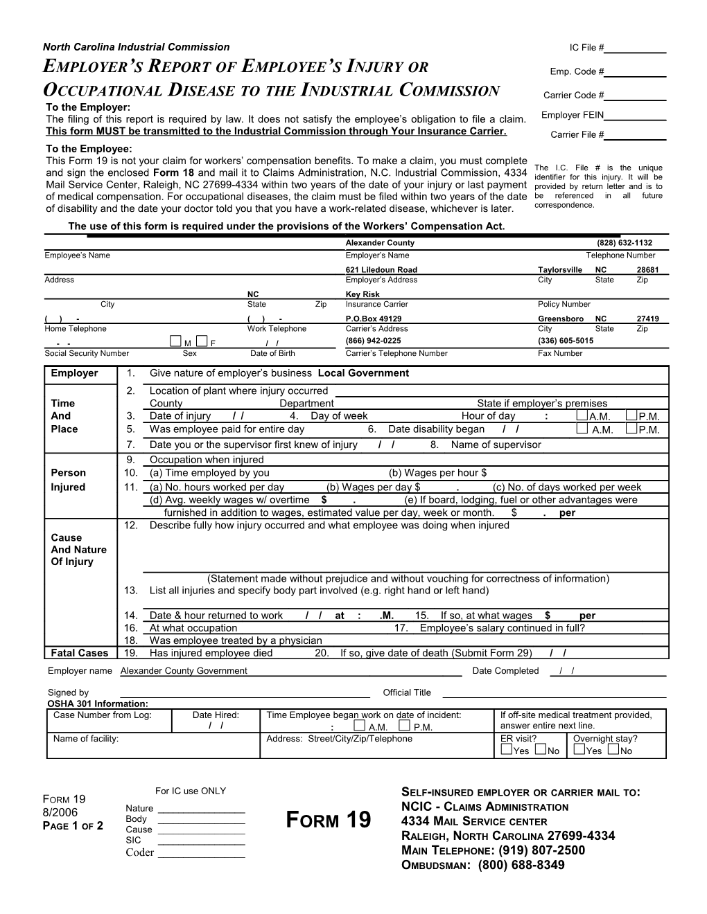 Form 19 2002 with OSHA 301 Info