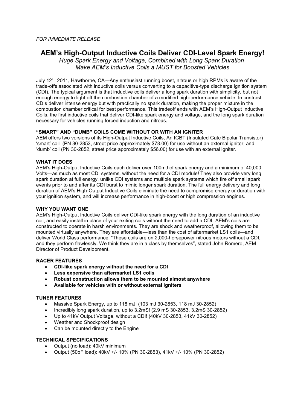 AEM S High-Output Inductive Coils Deliver CDI-Level Spark Energy!