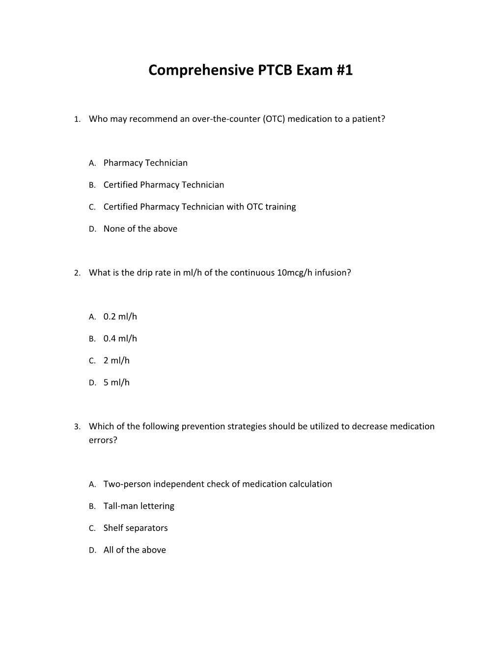 Comprehensive PTCB Exam #1