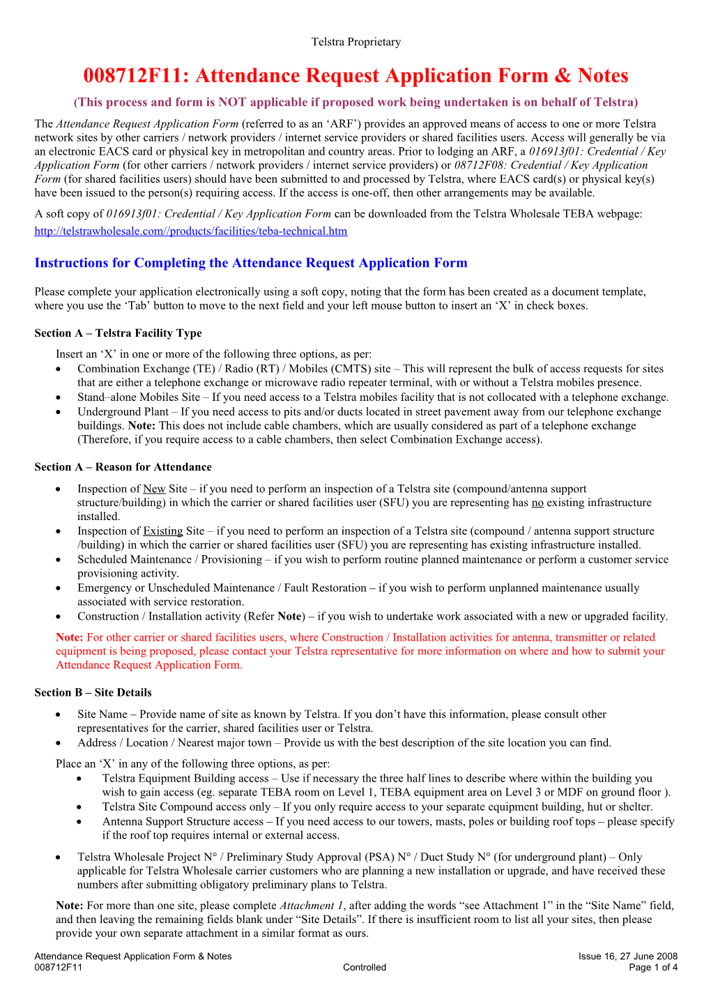 008712F11: Attendance Request Application Form & Notes