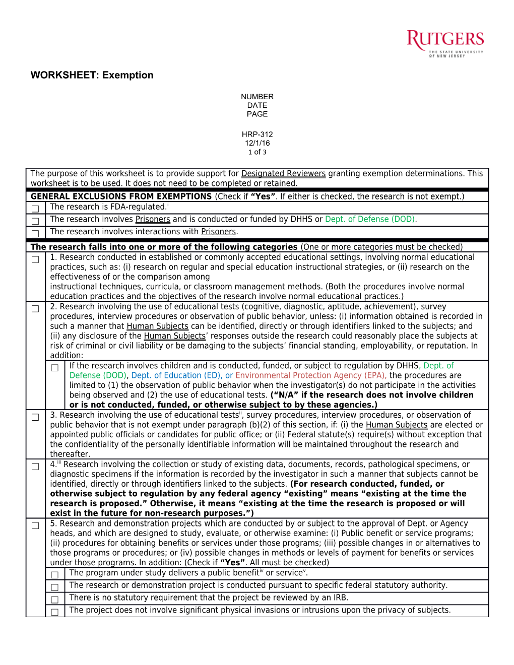 WORKSHEET: Exemption Determination