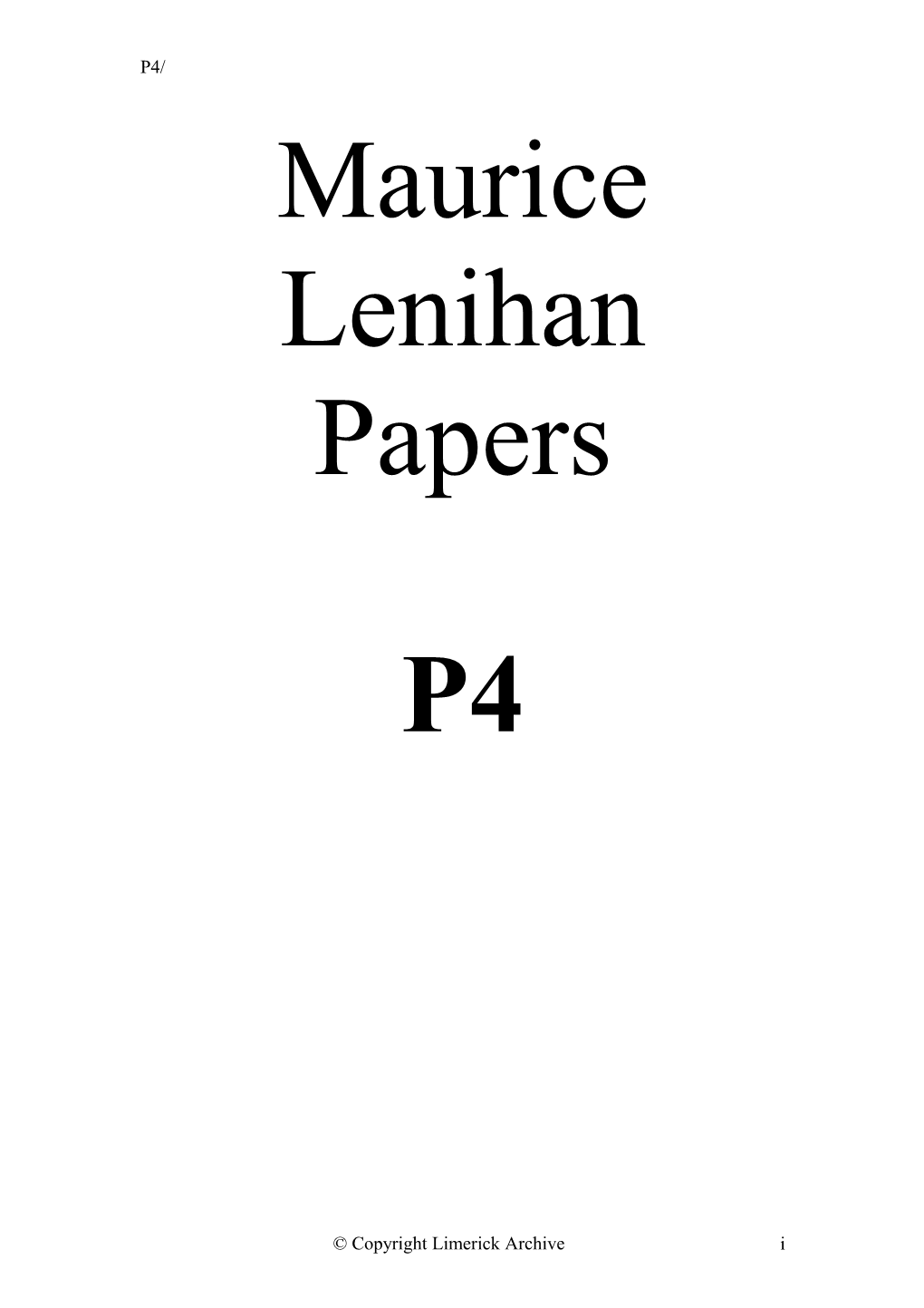 Maurice Lenihan Papers