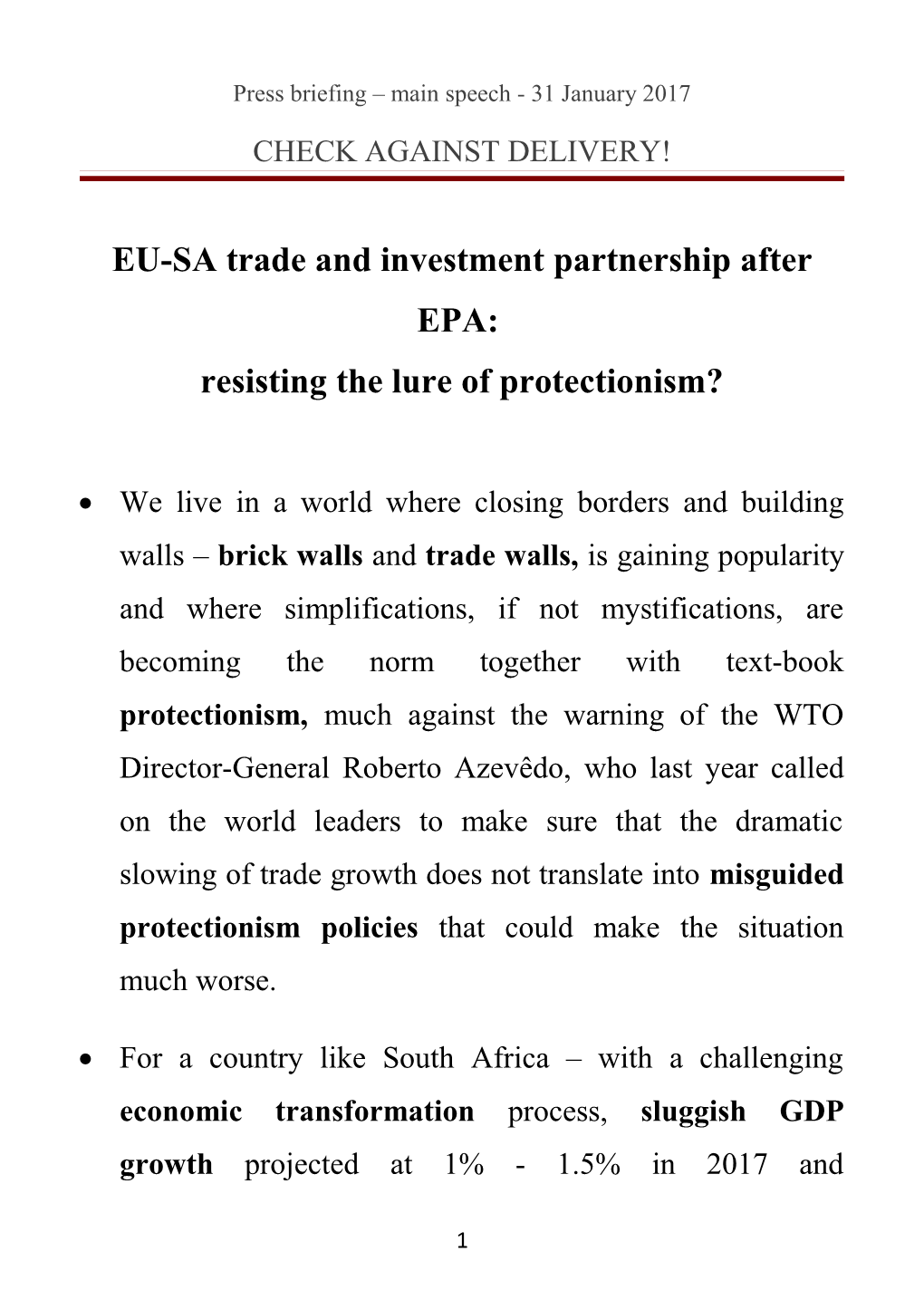 EU-SA Trade and Investment Partnership After EPA