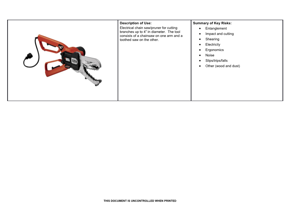 Plant and Equipment Risk Management Form - Power Lopper