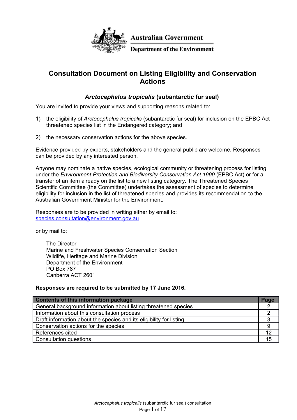 Consultation Document - Arctocephalus Tropicalis