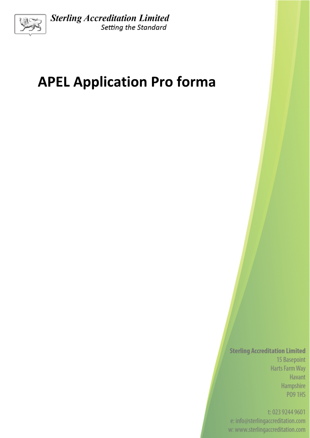 APEL Application Pro Forma