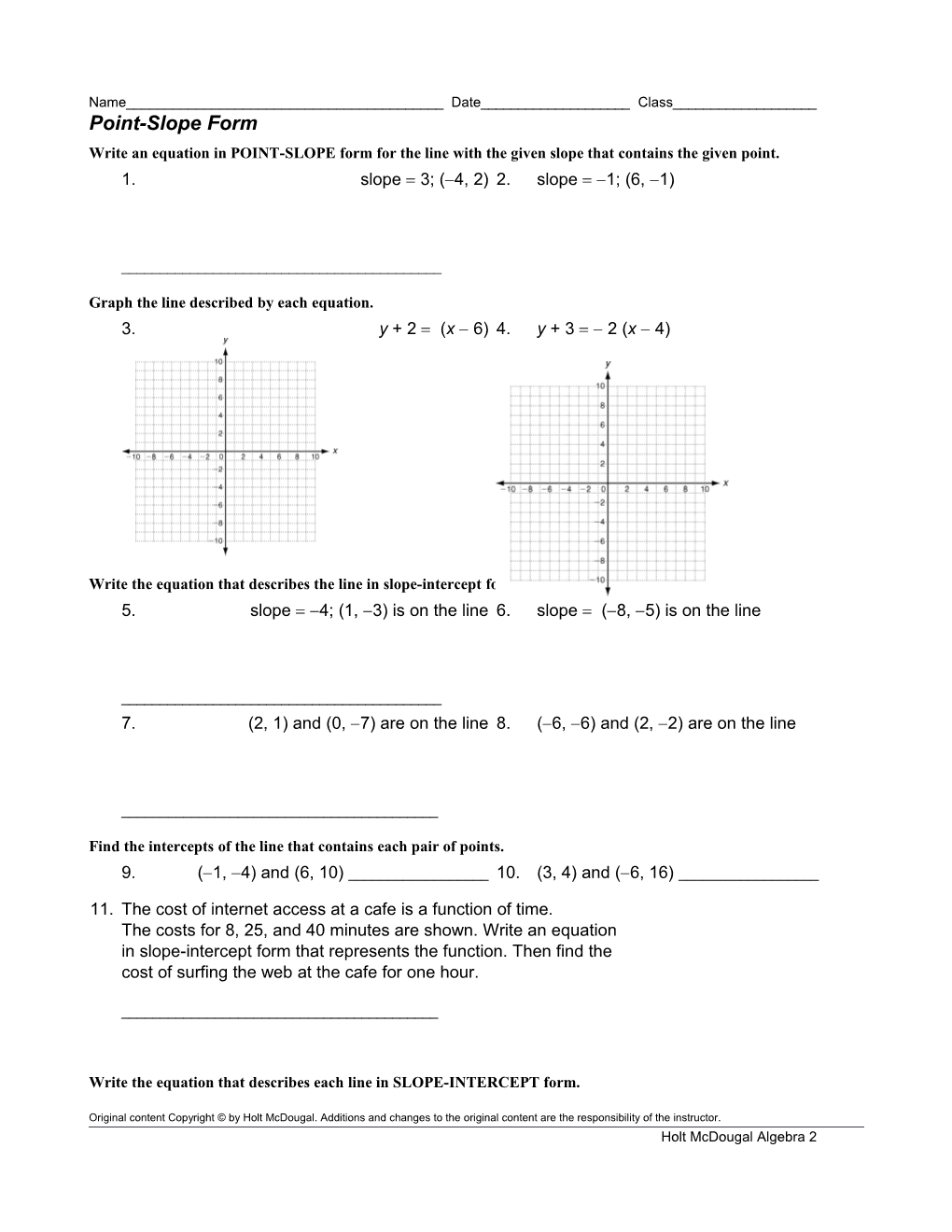 Graph the Line Described by Each Equation