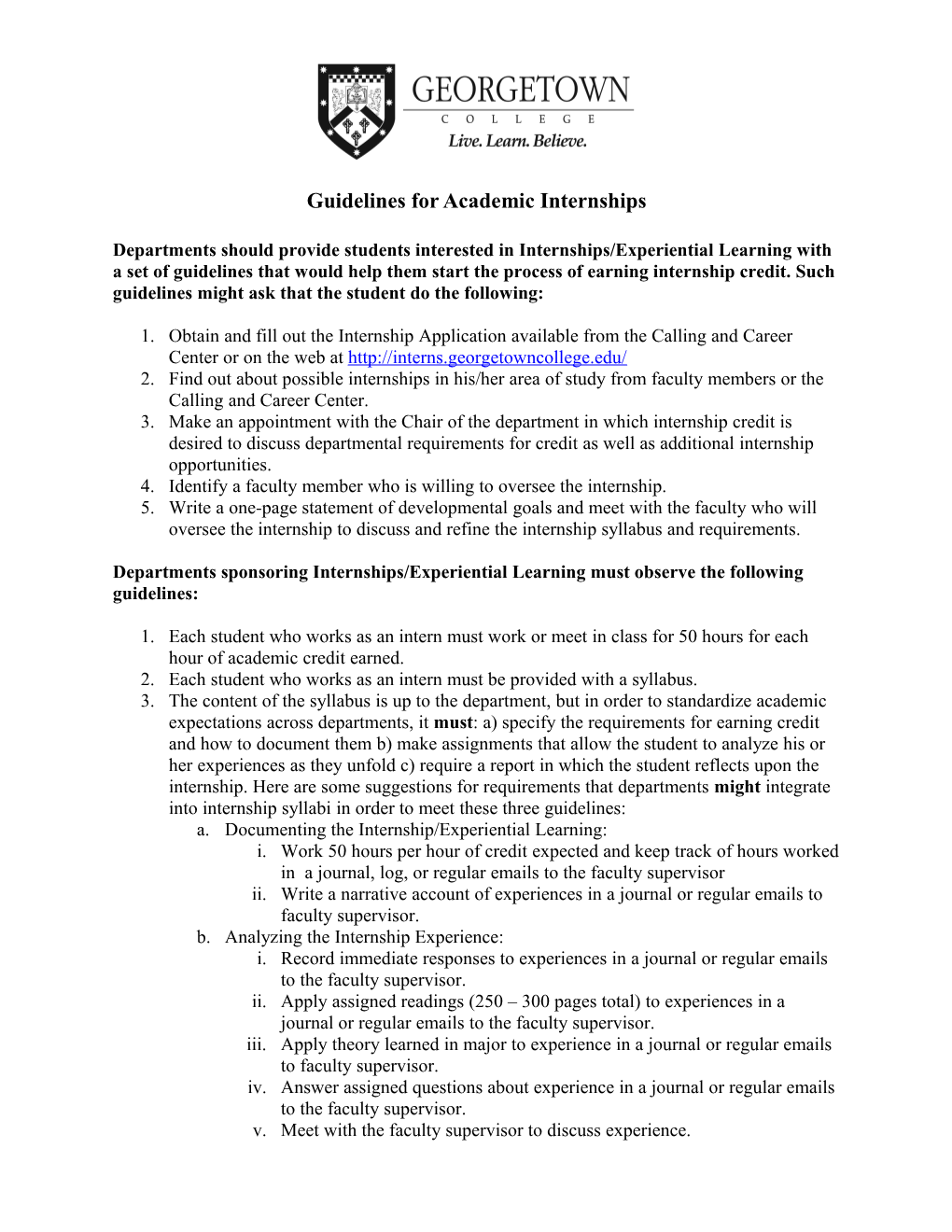 Guidelines for Academic Internships