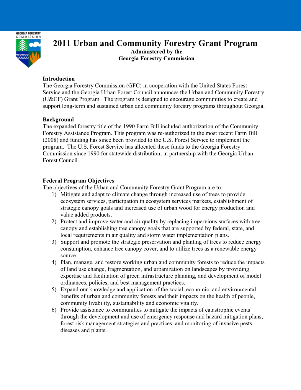 2011Urban and Community Forestry Grant Program