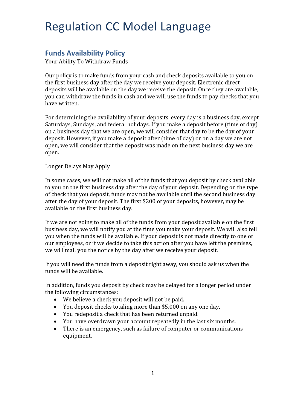 Funds Availability Policy