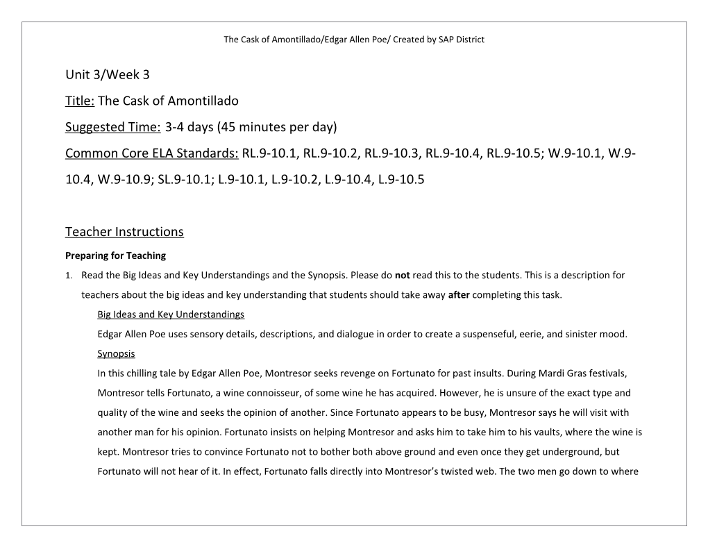 The Cask of Amontillado/Edgar Allen Poe/ Created by SAP District