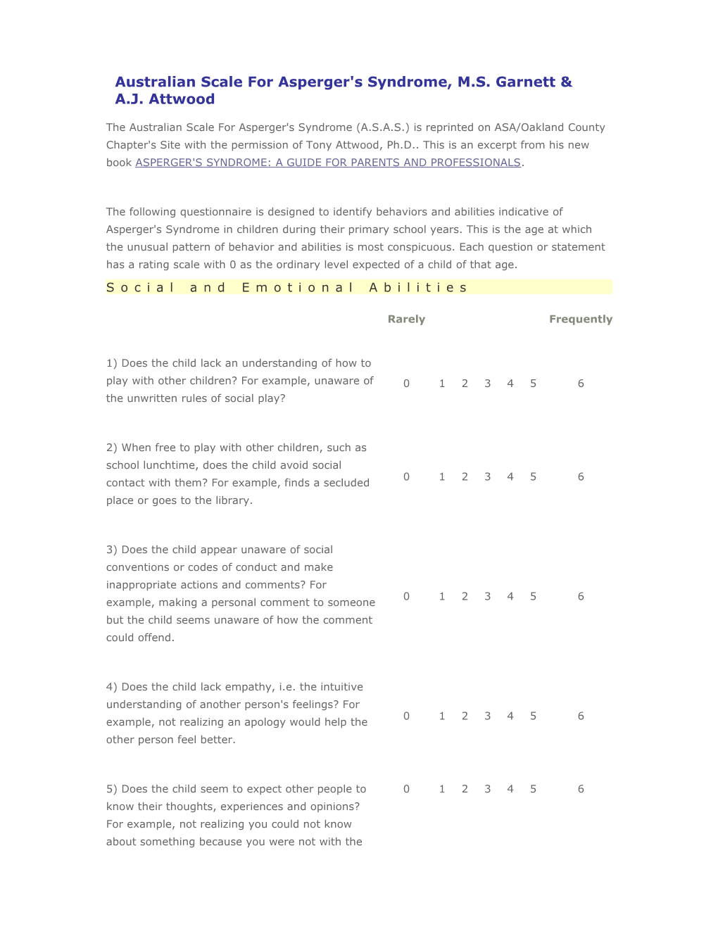 Australian Scale for Asperger's Syndrome, M