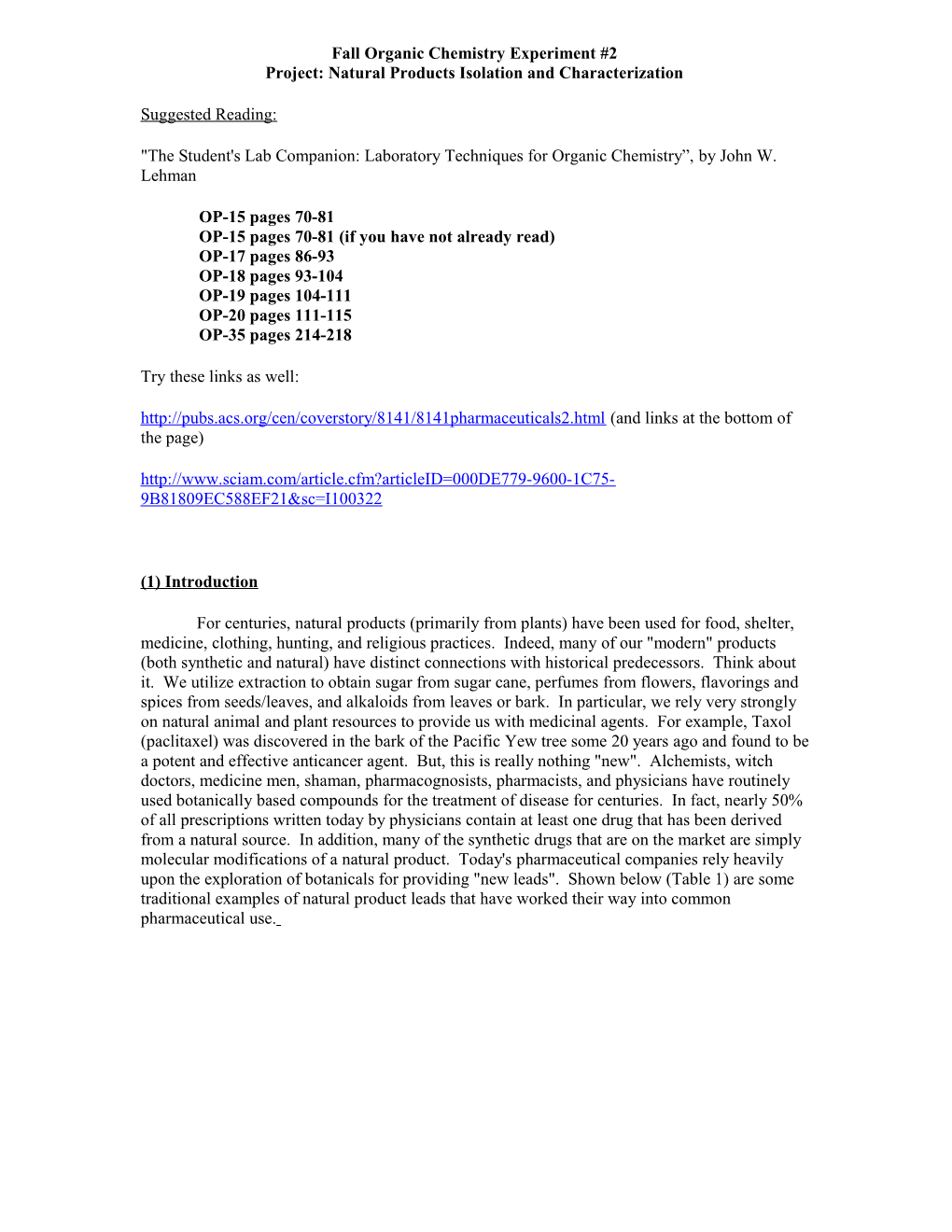 Fall Organic Chemistry Experiment #2