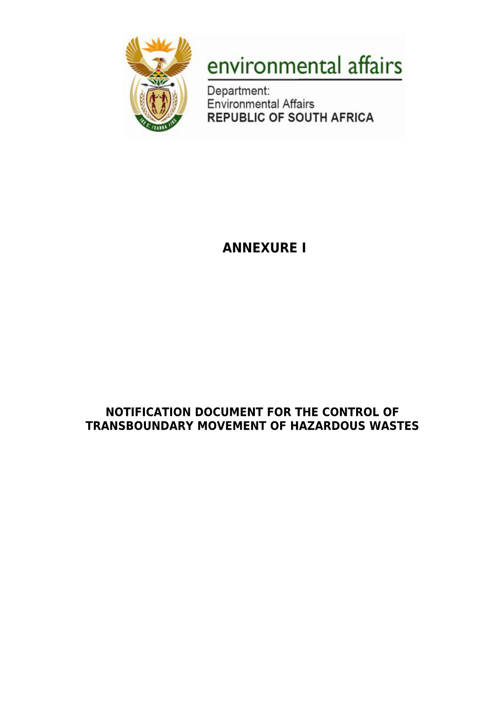 Notification Document for the Control of Transboundary Movement of Hazardous Wastes