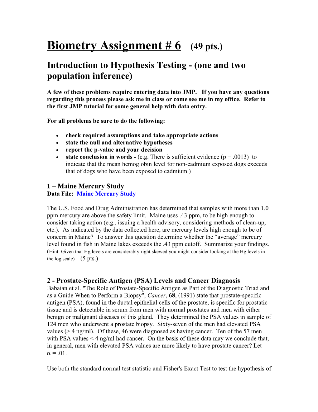 Introduction to Hypothesis Testing - (One and Two Population Inference)