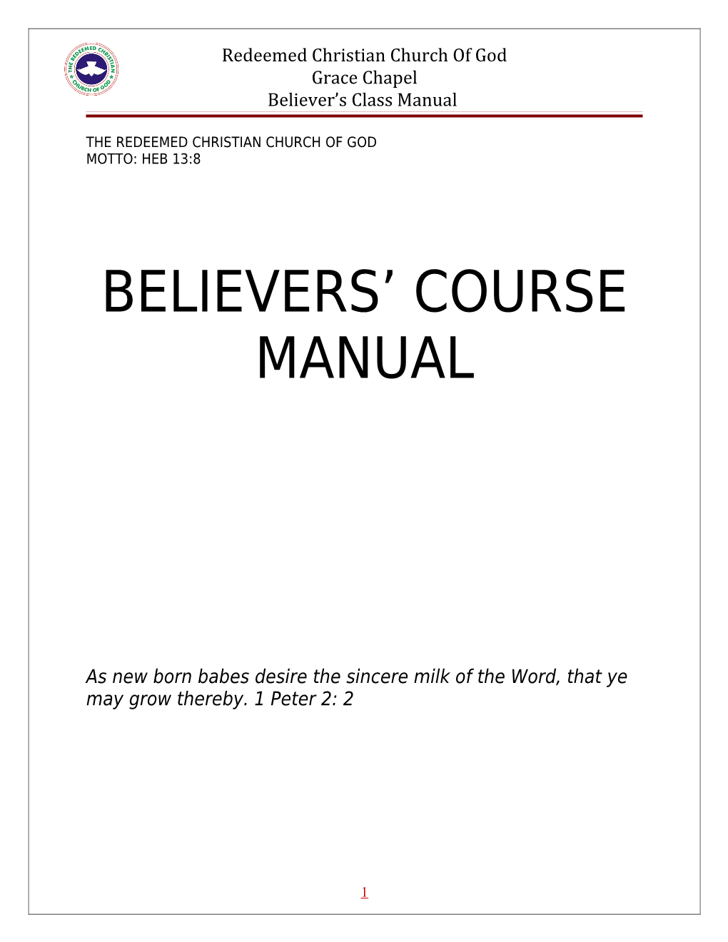 Redeem Christian Church of God Believer S Baptismal Class Manual