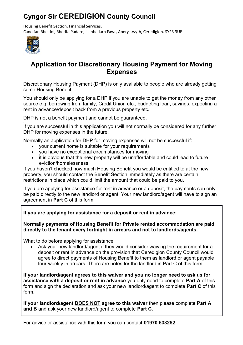 Application for Discretionary Housing Payment for Moving Expenses