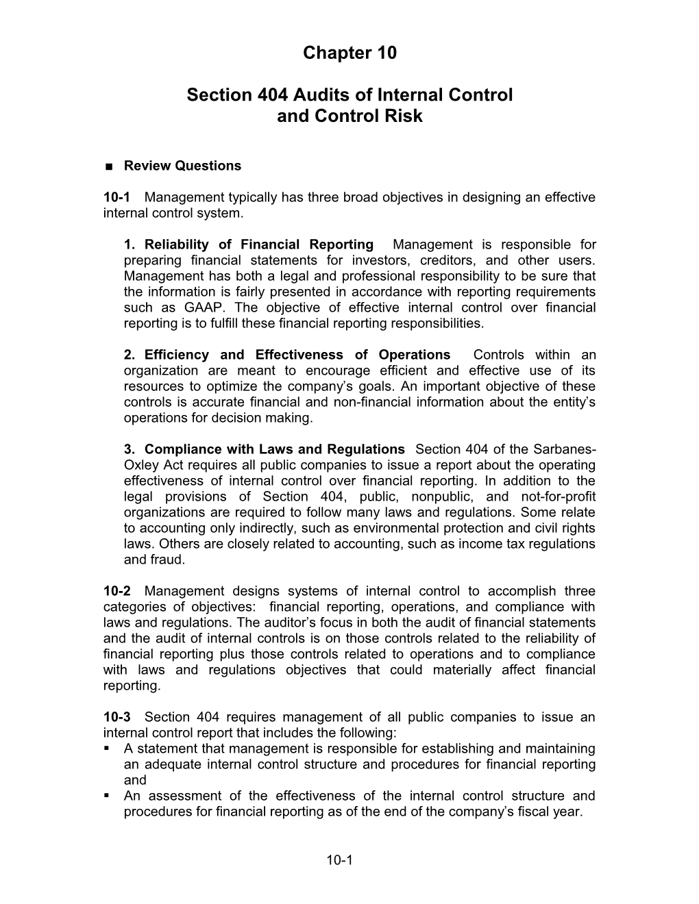 Section 404 Audits of Internal Control