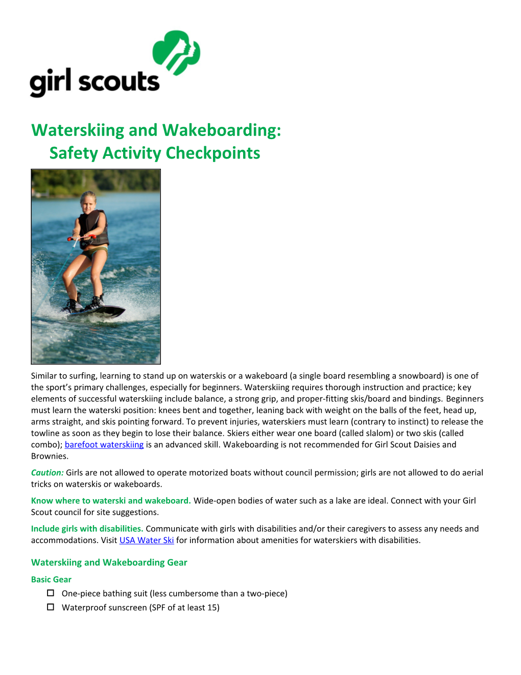 Waterskiing and Wakeboarding: Safety Activity Checkpoints