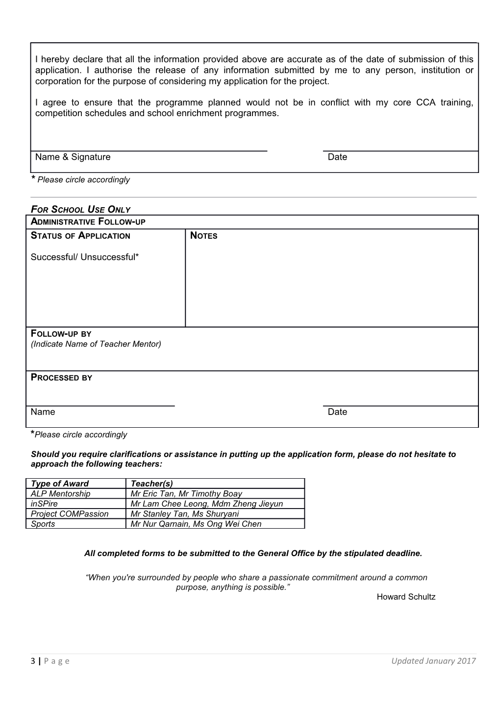 Application for School and SAC Sponsored Awards