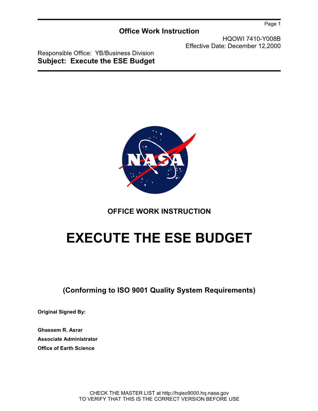 Execute the ESE Budget