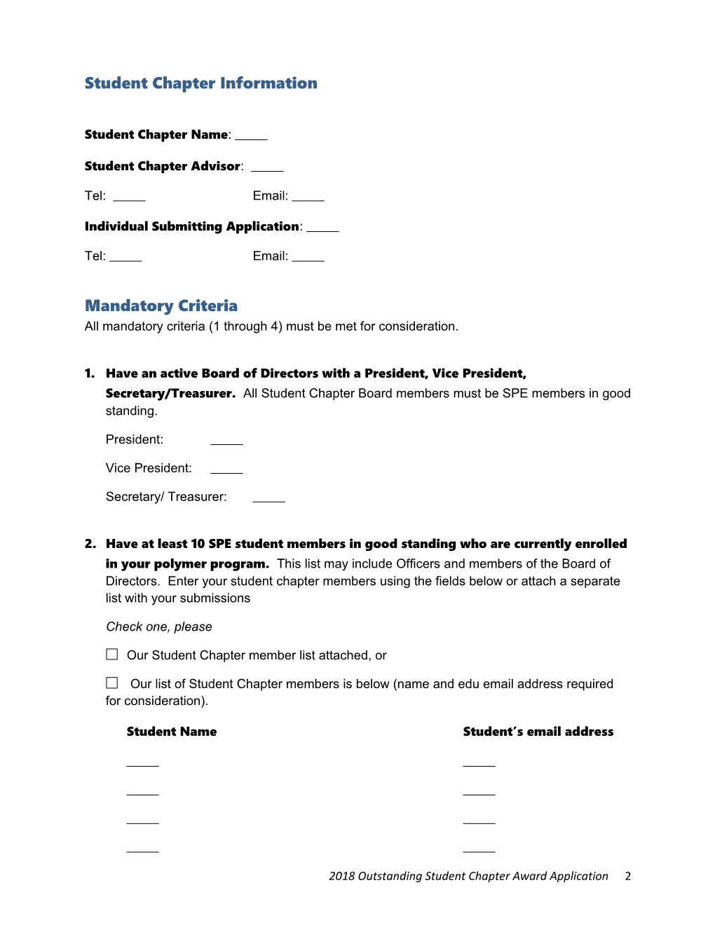 2012 Outstanding Student Chapter Award Application