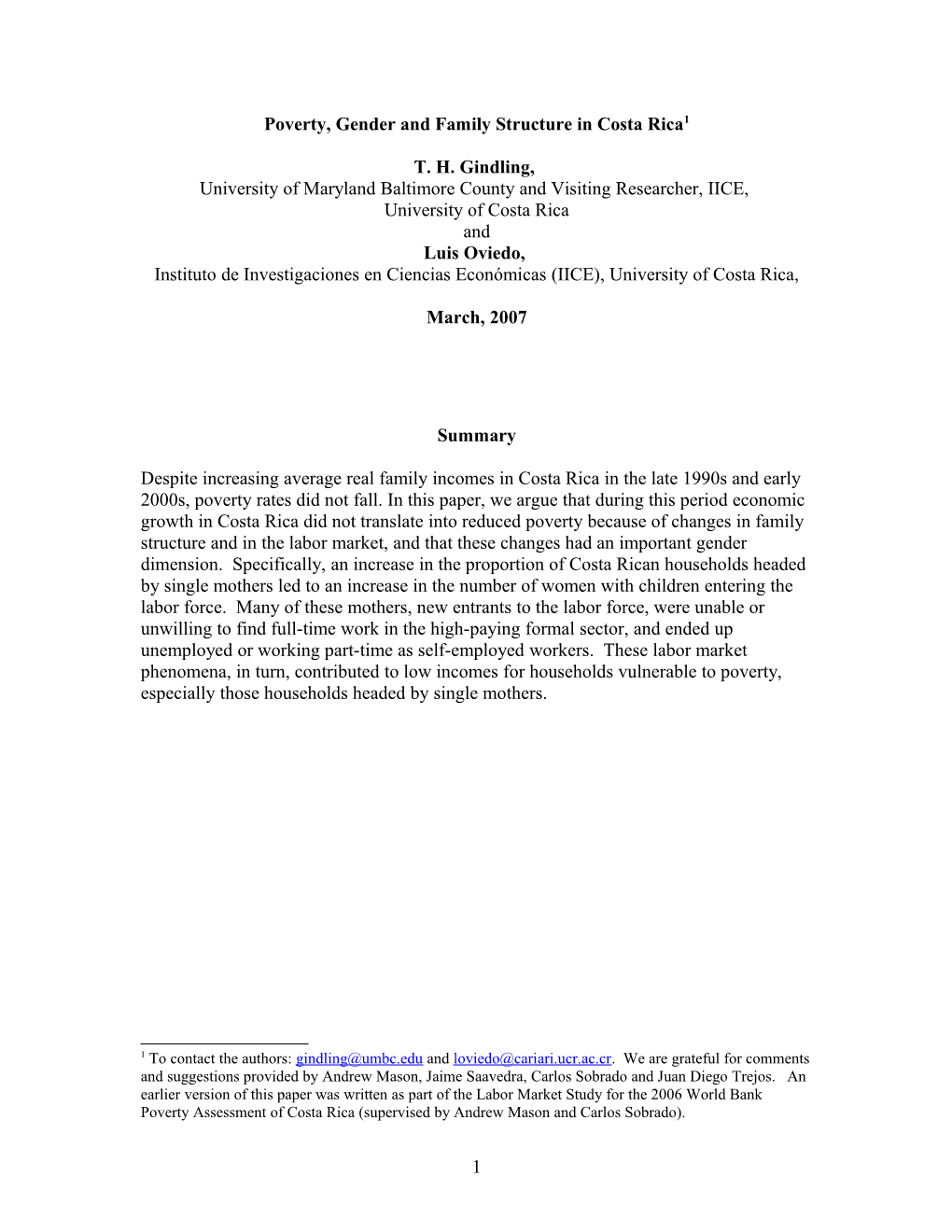 Poverty, Gender and Family Structure in Costa Rica