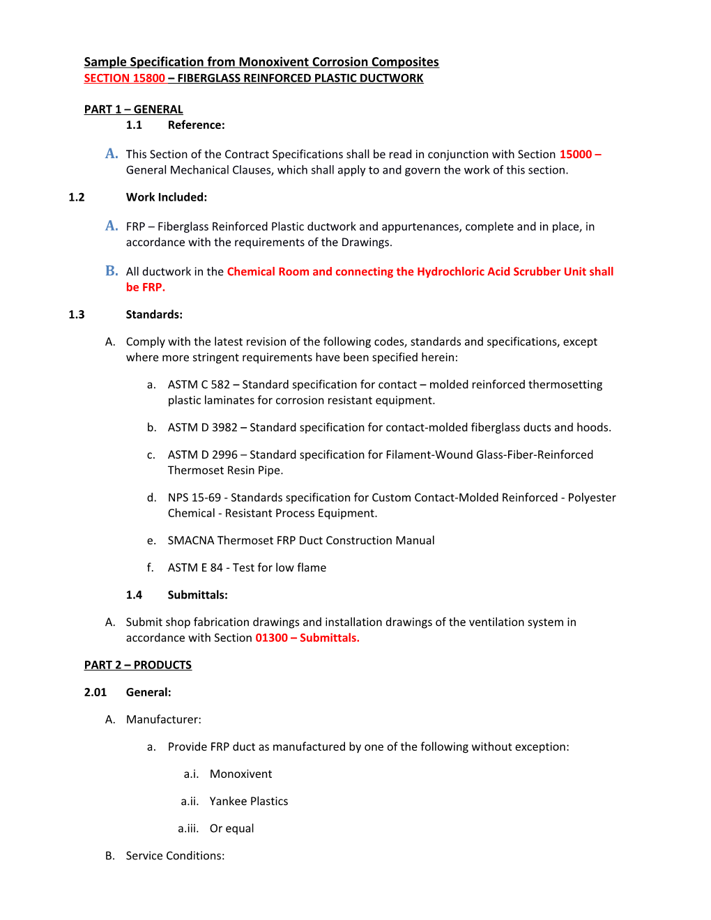 Sample Specification from Monoxivent Corrosion Composites