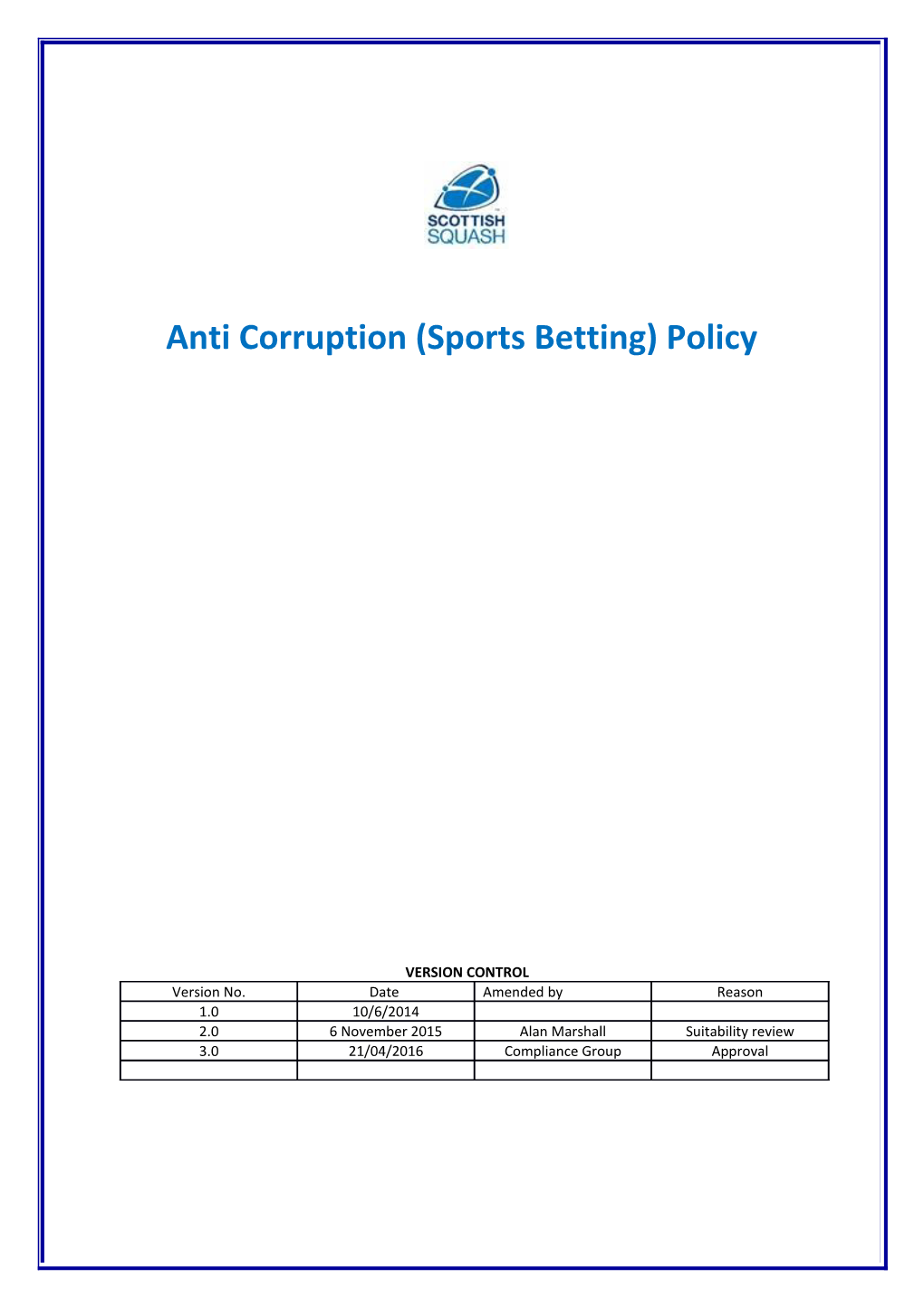 Anti Corruption (Sports Betting) Policy