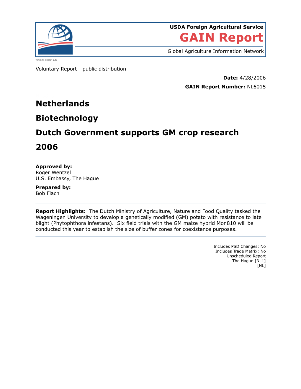 Dutch Government Supports GM Crop Research