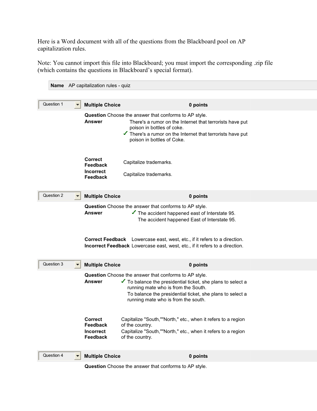 Here Is a Word Document with All of the Questions from the Blackboard Pool on AP Capitalization