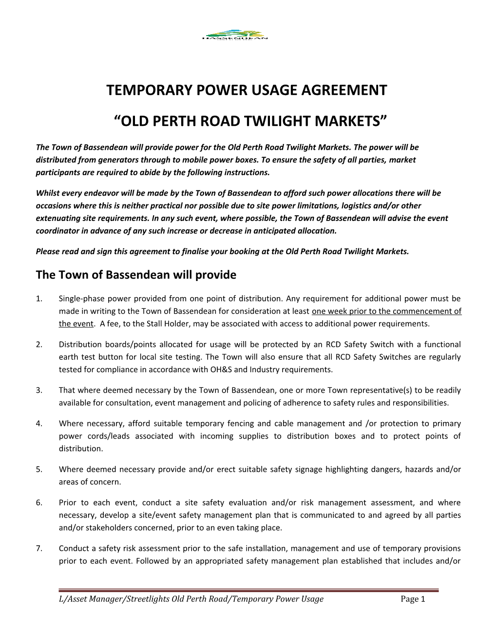 Temporary Power Usage Agreement