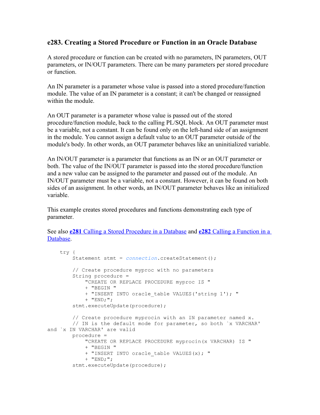 E283. Creating a Stored Procedure Or Function in an Oracle Database