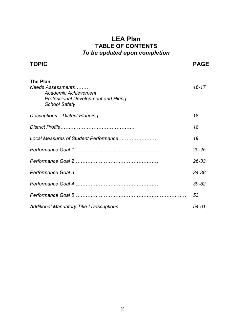LEA Plan Template for Leas in PI Year 3 - Title I, Part A-Accountability (CA Dept of Education)