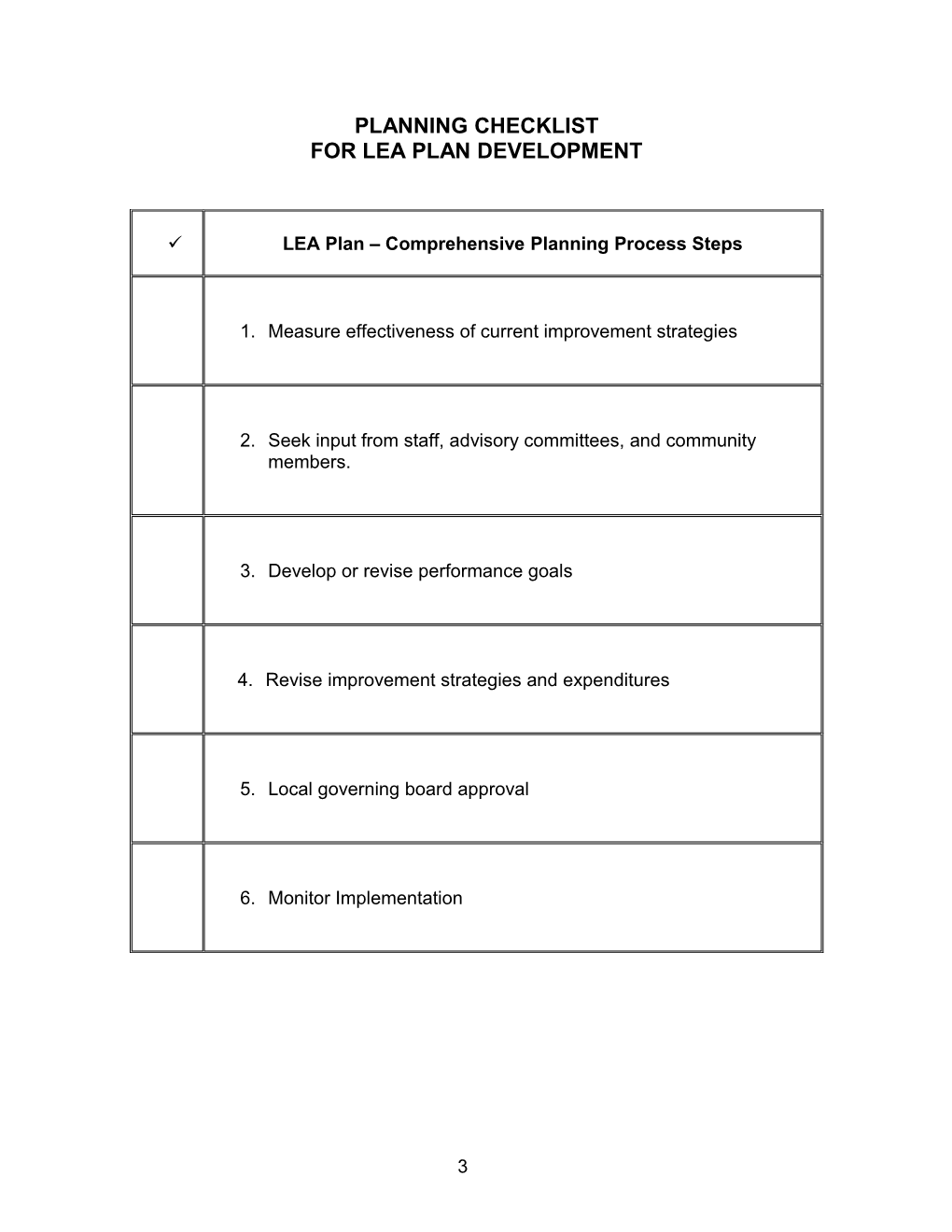 LEA Plan Template for Leas in PI Year 3 - Title I, Part A-Accountability (CA Dept of Education)