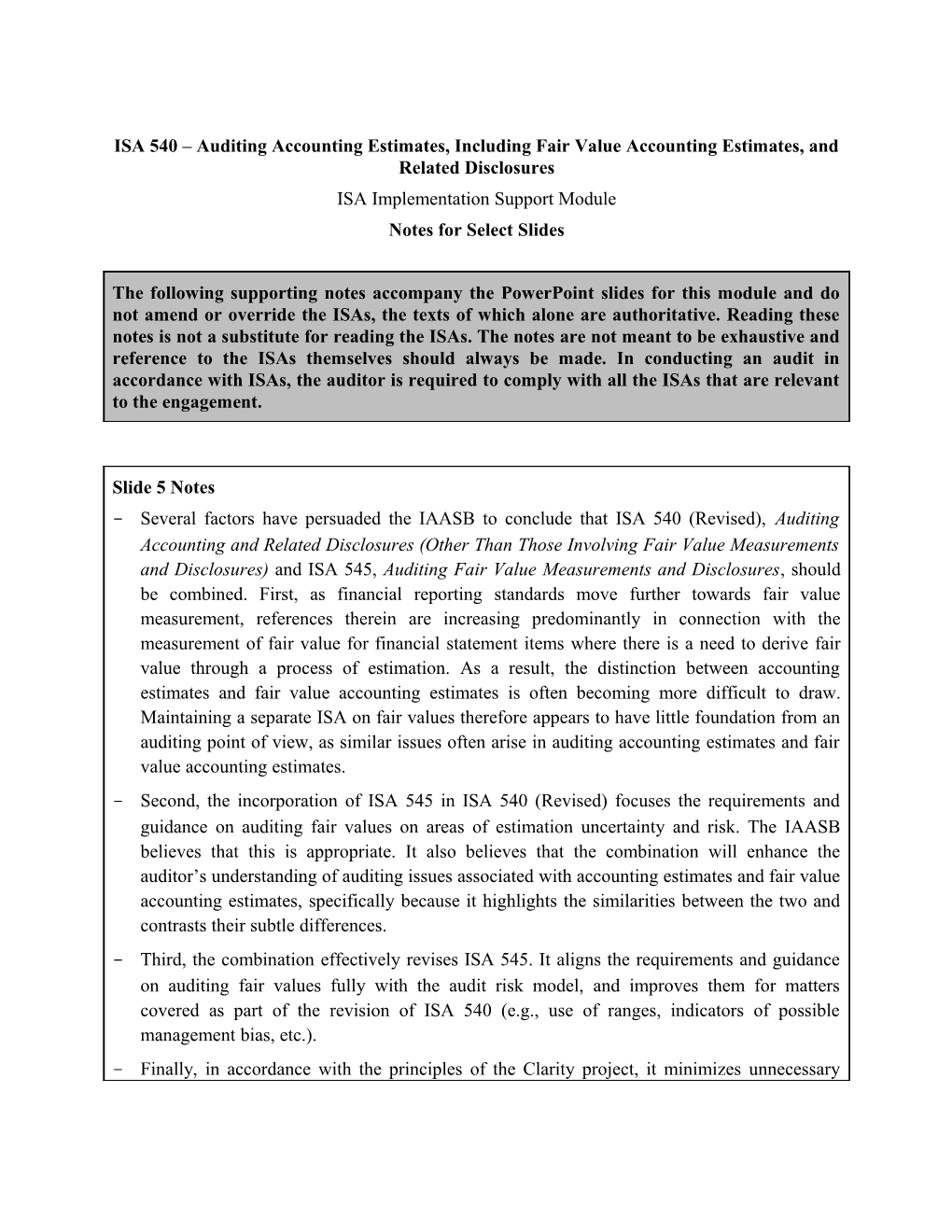 Module ISA 540 Notes for Select Slides