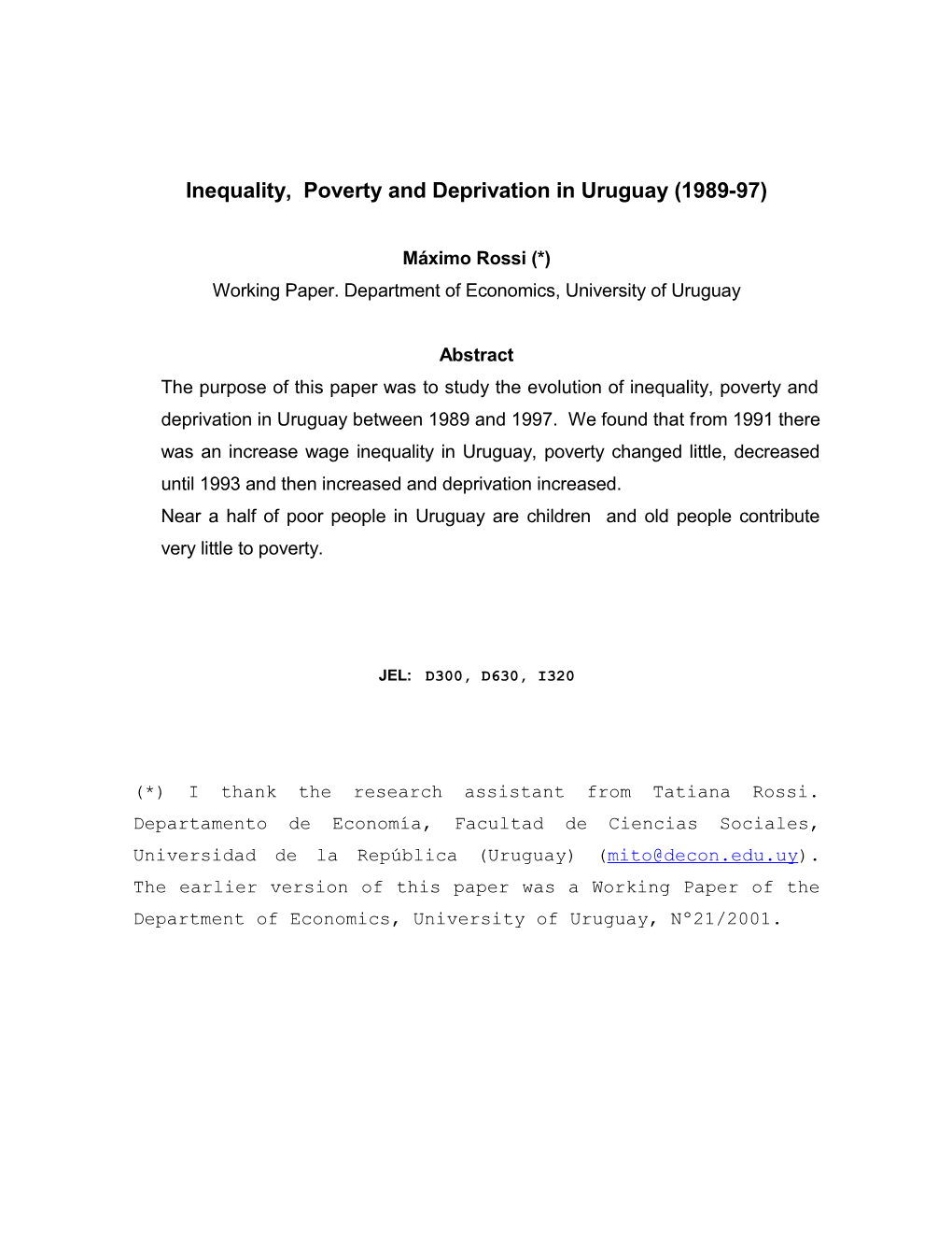 Poverty in Uruguay (1986-97)