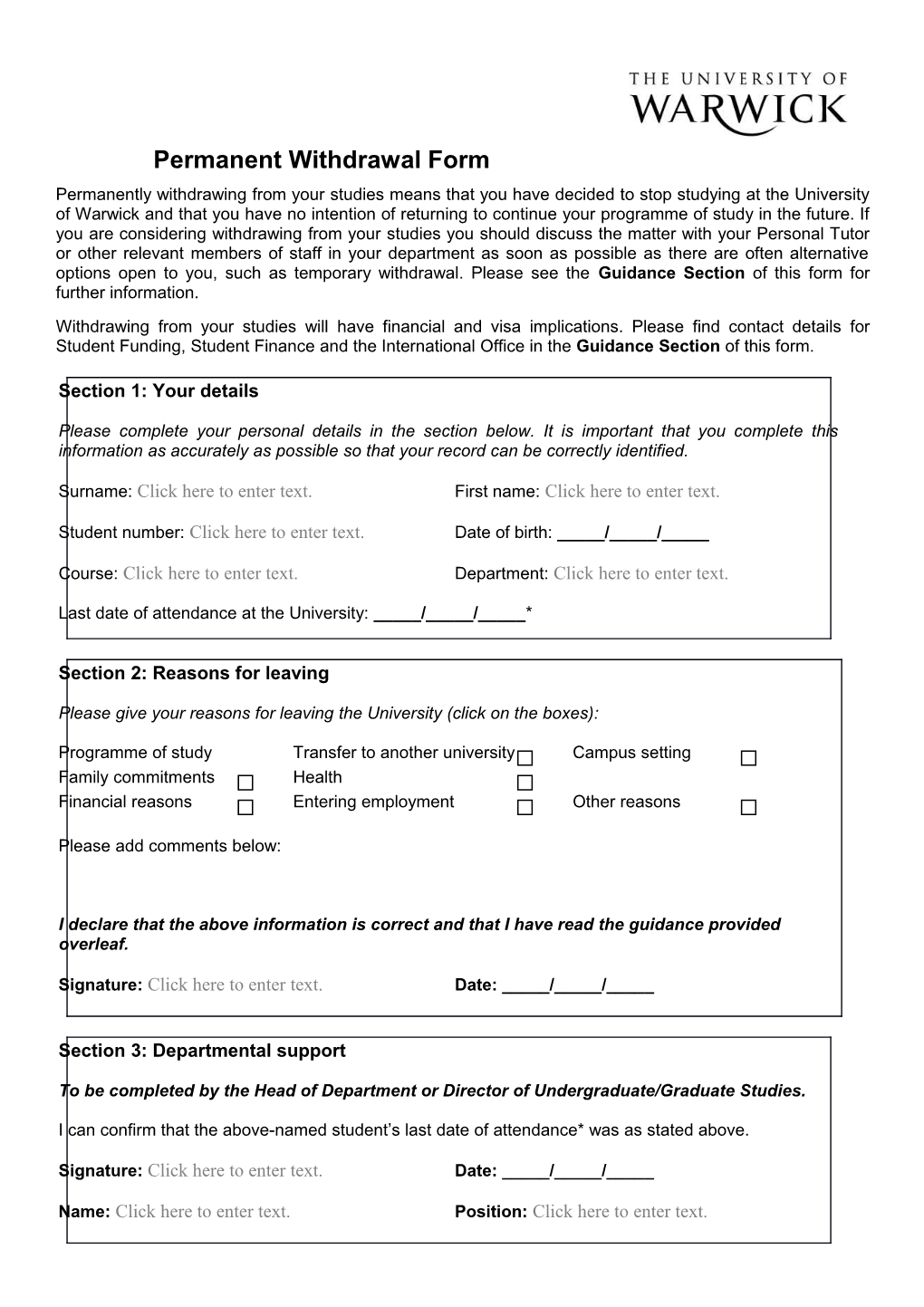 Permanent Withdrawal Form